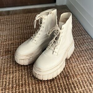 Women's Cream Lace-Up Platform Boots